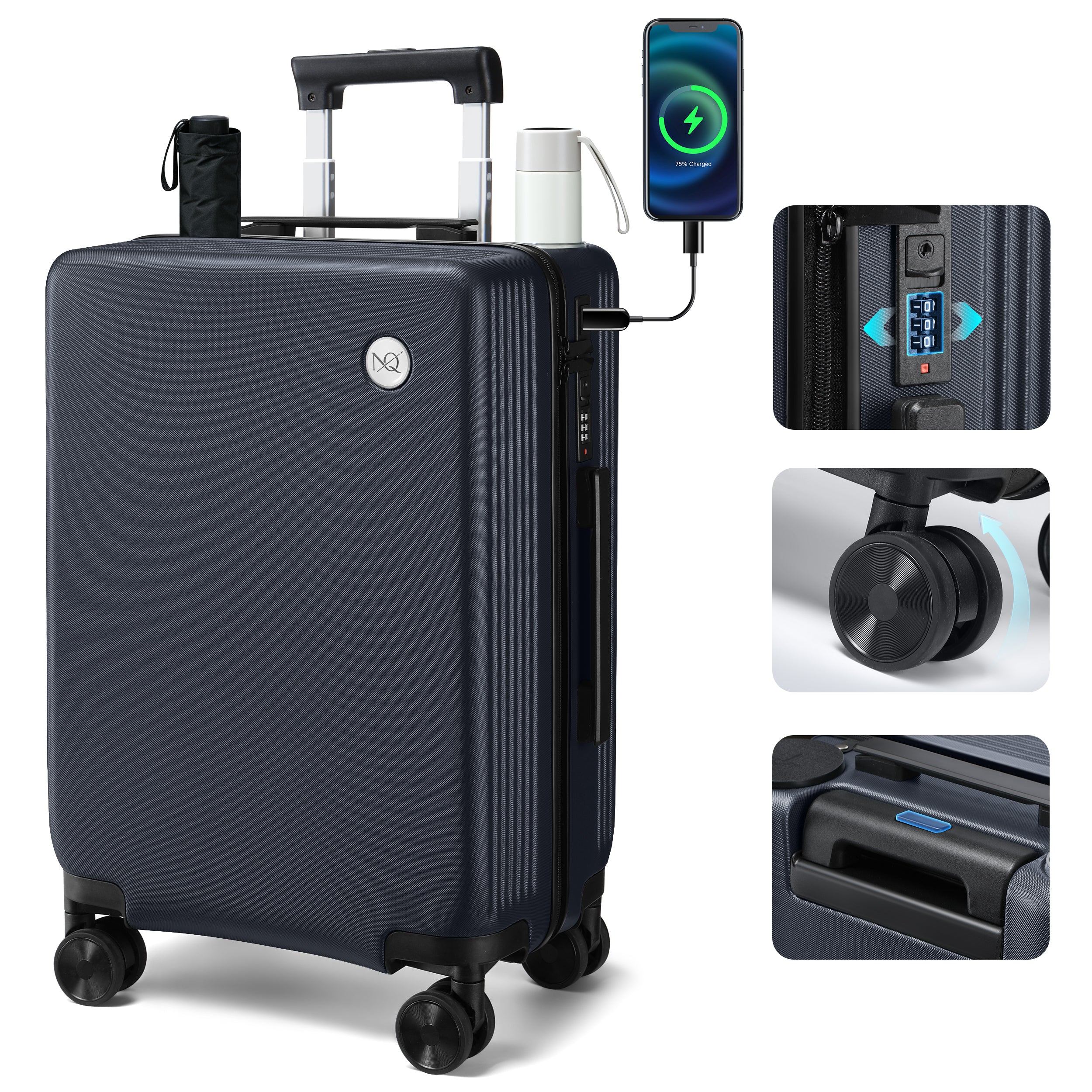 GO 20" Carry-On with Cup Holder, Umbrella Storage & Charging Port