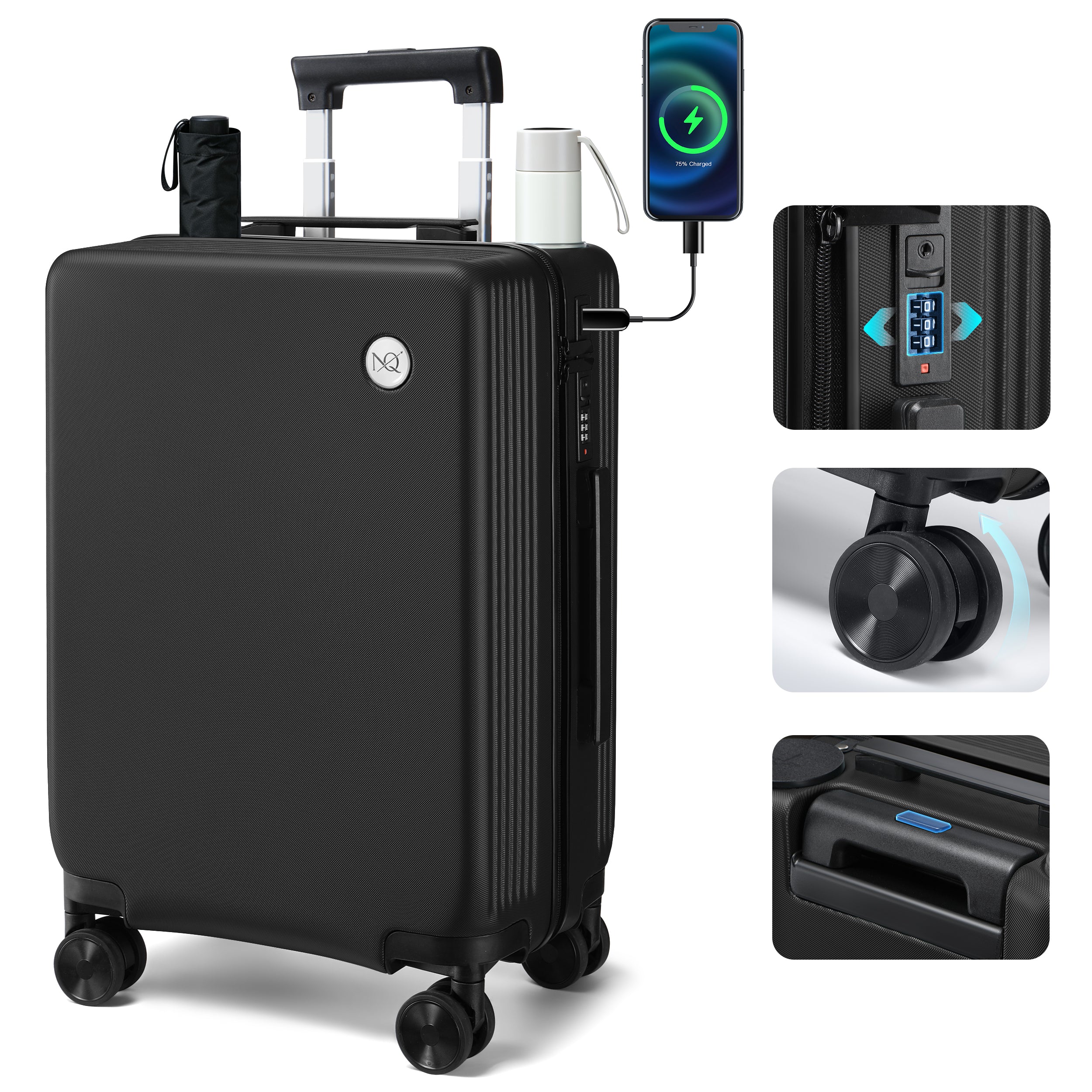GO 20" Carry-On with Cup Holder, Umbrella Storage & Charging Port